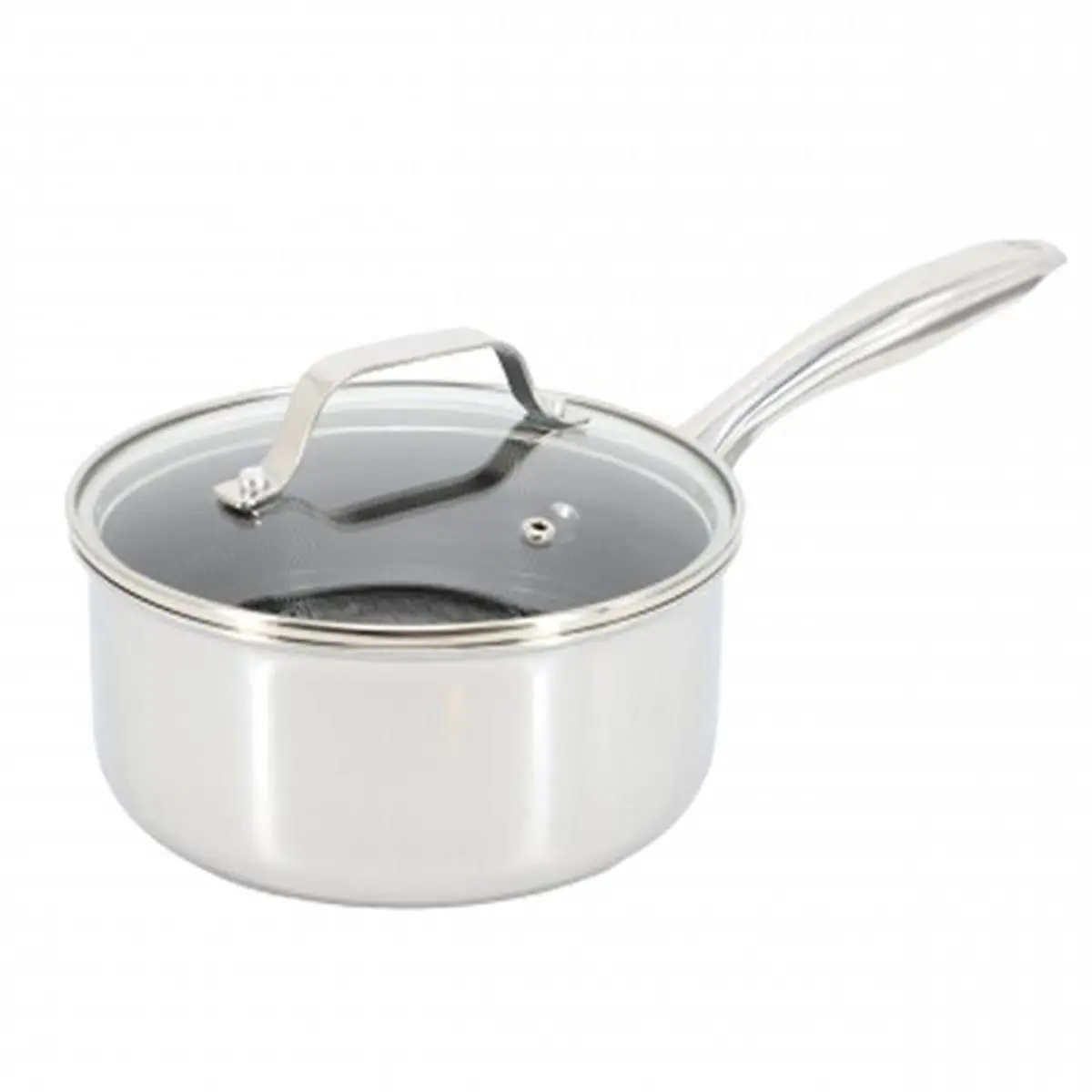 Oster 2.5 qt. Modessa Nonstick Triply Stainless Steel Kitchen Saucepan with Honeycomb Design, Silver Cookware with Handles & Lid