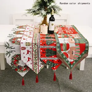Christmas Table Runner Set, Santa Claus & Tree Pattern, Faux Linen Material, Perfect for Holiday Party Decorations