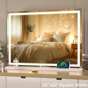 Hasipu Vanity Mirror With Lights, 32" H.X 22"W. LED Makeup Mirror,Right Angle Lighted Makeup Mirror With Dimmable 3 Modes, Touch Screen Control Vanity Mirror Home Bathroom Decor Summer Makeup Organizer Bathroom Accessories Back To School