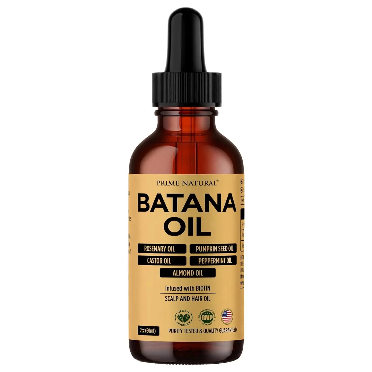 PRIME NATURAL Hair Oil - Batana, Rosemary, Pumpkin Seed, Castor, Almond & Peppermint Oil - Biotin Infused Frizzy & Dry Scalp Care - 2oz