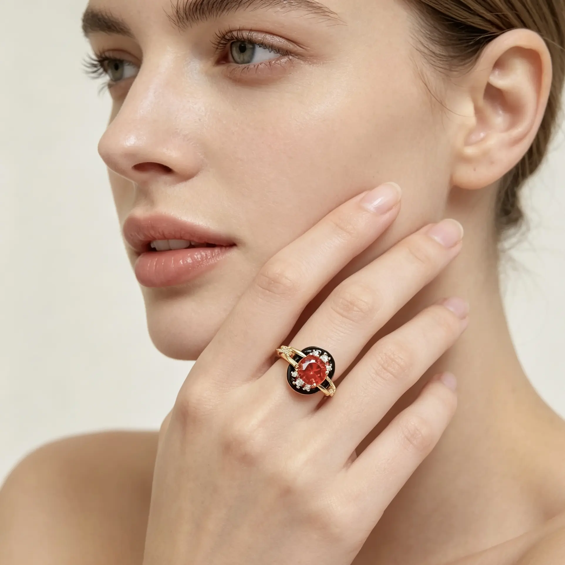 Women's Vintage Orange Enamel Open Adjustable Engagement Ring - Luxurious Round Cubic Zirconia Love Jewelry, Travel-friendly Accessory for Valentine Daily Wear christmas gift alexandrite