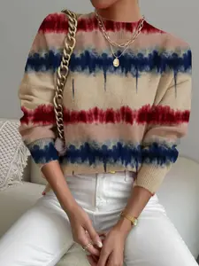 Women's Casual Tie-Dye Gradient Print High Neck Sweater, New Fashion Women's Knit Top, Fitted Style, All Seasons Wear