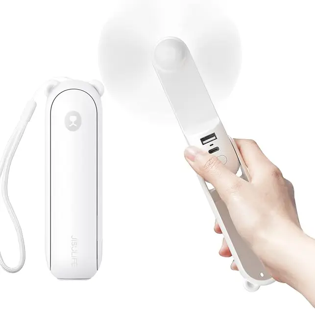 JISULIFE Multifunctional Cooling Rechargeable Battery Fan - 4500mAh Built-in Powerbank, 46H Max Runtime, USB-C Powered with Charging Cable, 3 Speeds, 6.4oz Compact Folding Portable Pocket Fan, Flashlight, Unique Cool Gifts for Adults