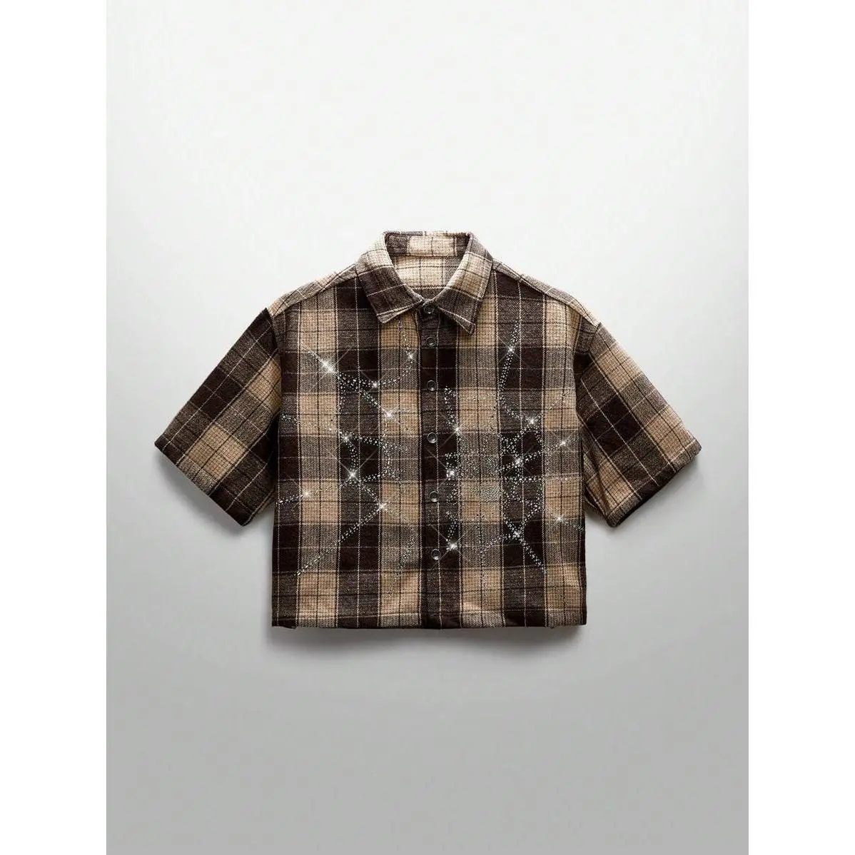 NEON BLANC Men's Street Style Crystal Spider Web Plaid Short Sleeve Woven Shirt