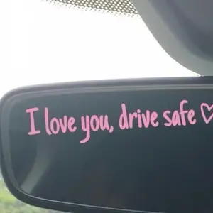 1pc Pink I Love You Drive Safe Pink Rearview Mirror Sticker Decal for Car Truck Waterproof Vinyl Vehicle Decoration Enhance Safe Driving Experience, A090