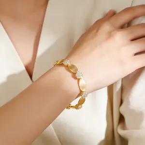 TIFFSWALO Official Authentic S925 Sterling Silver Gold-Plated Bracelet for Women, Sparkling Brushed Flower & Ribbon Bracelet Inlaid with Moissanite, Luxury Water Ripple Light Luxury Exquisite Bracelet