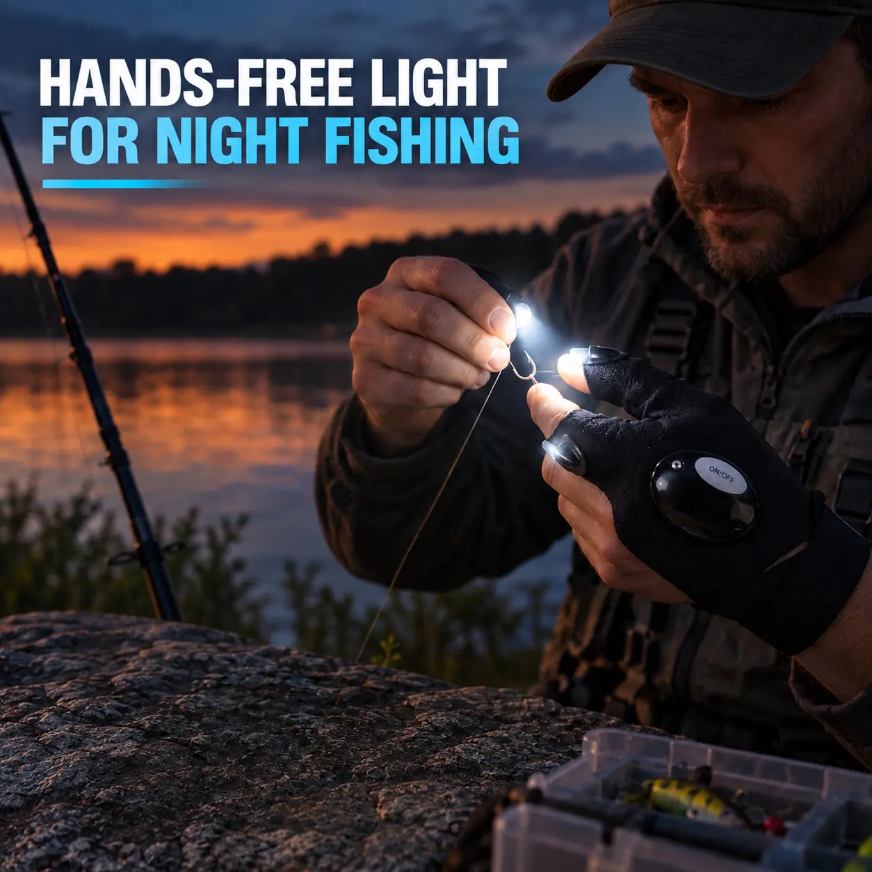 LED Flashlight Gloves, 2-Piece Left & Right Hand Set, Hands-Free Fingerless Light Gloves with Thumb & Index Finger LEDs for Night Fishing, Auto Repair, Camping & Emergency Use