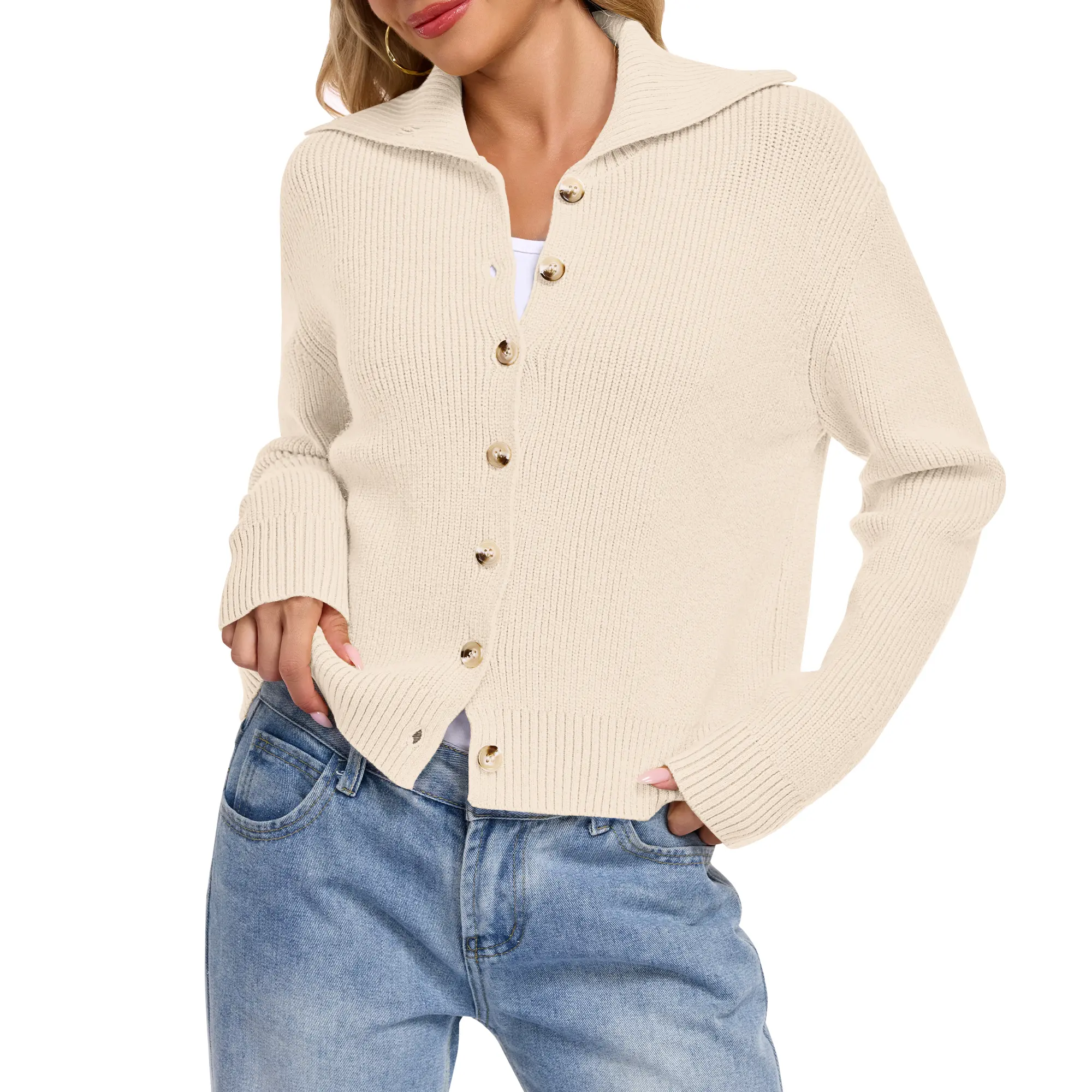 AUSELILY Women's Lapel Collar Cardigan Sweater Button Down Knit Long Sleeve Cozy Sweater for Fall Winter 2026
