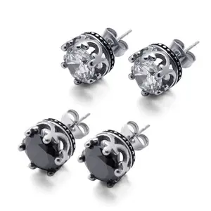 OIDEA Crown Stud Earrings with Cubic Zirconia Accents, Stainless Steel Streetwear Jewelry for Confident Style