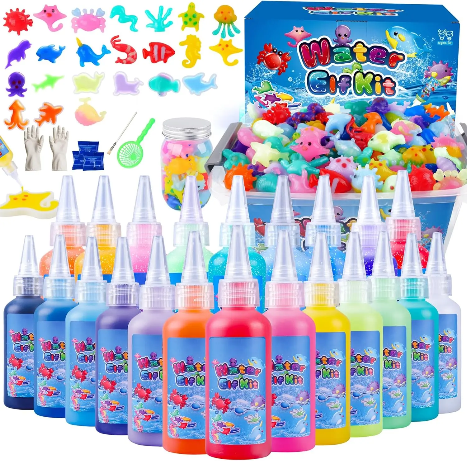 Magic Water Elf Toy Kit–Squishies for Kids, 20 Gels & 10 Molds, Magic Gel Water Pets Sensory Toy, Fun DIY Craft Kit, Party Favors, Birthday & Christmas Gifts for Kids Ages 3+