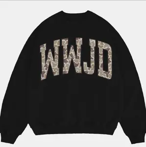 WWJD Camo Sweatshirt, Vintage Christian Faith-Based Military Graphic Pullover, Retro Religious Aesthetic Streetwear Sweatshirt, Crew Neck, Long Sleeve, Cotton, Gift for Spiritual Believers Him Her, Men And Womenswear Top