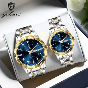GOHUOS Luxury Brand Couple Watches Waterproof Luminous Stainless Steel Quartz Watch His and Hers Moon Phase Fashion Lovers Set