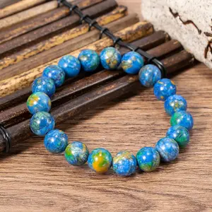Blue Crystal Beaded Stretch Bracelet, 8mm Round Bead Azurite & Malachite Stretchy Bracelet for Stacking, Healing Meditation Chakra Balance Protection Yoga Bracelet, Women Men Bracelet, Gift for Her him, Birthday Xmas gift Anniversary Valentine's Day gift