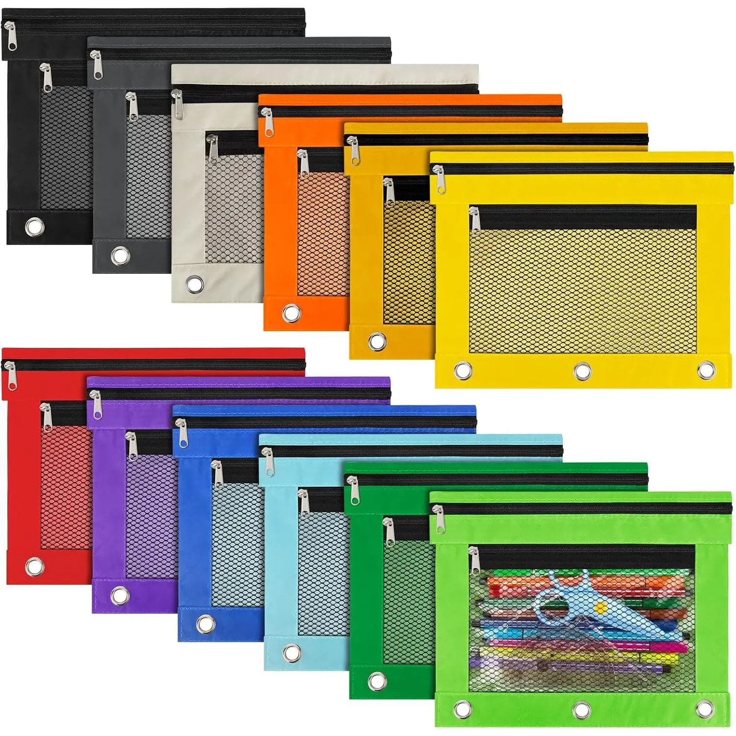 12 Pack Pencil Pouch for 3 Ring Binder Bulk Binder Pencil Pouch with Zipper, Pencil Pouches Pencil Bags for Classroom Bulk Pencil Box Pencil Case for Storing School Students Teacher Supplies