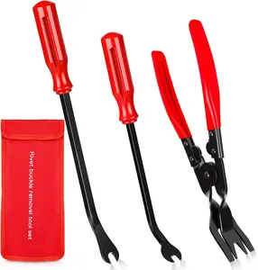 3 PCS Clip Removal Tool,Clip Pliers Fastener Remover,Car Trim Rivet Removal Pry Tool for Automotive Door Panel,Upholstery,Dashboard Red