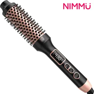 Nimmu Ionic Thermal Brush with LED Display Beauty Hair Straightener Curler 10 Temperature Levels for Different Hair Types Dual Voltage for Fast Heating Easy to Use Perfect Birthday Gifts for Girls Pink