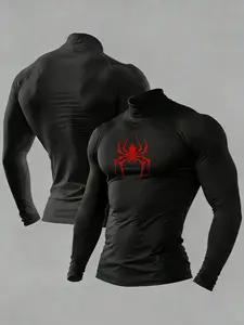 Viral Spider-Man Graphic Compression Shirt | Trendy Slim Fit Workout Tight Top | Quick Dry Stretch Fabric Gym/Training Activewear | Superhero Aesthetic Bodybuilding Fitness Compression Sports Tee | TikTok Viral Gym Wear For Men