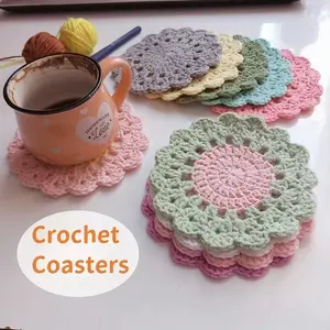 Handmade Cute Coasters, Funny Flower Coasters, Crochet Coaster Set with Flowerpot Holder, Soft Decorative Coasters for Home Bar Desk