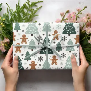 Christmas Tree, Gingerbread & Snowflake Wrapping Paper, Festive Holiday Gift Wrap, Multiple Sizes