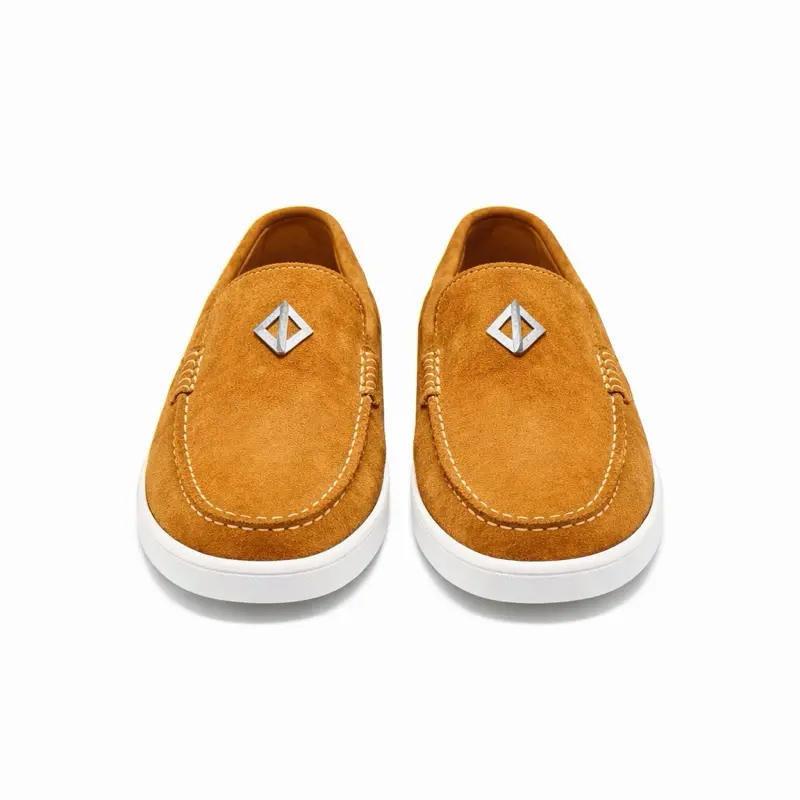 Tan Suede Loafers with Silver Triangle Detail and Comfortable White Sole size 10