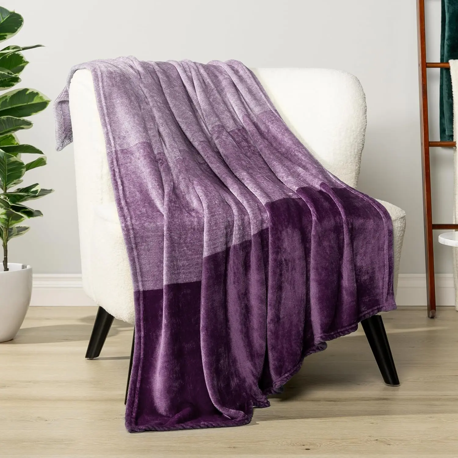 Purple Throw for Couch, Flannel for Sofa Room, Plush Lightweight Light Lavender Lilac Gradient, Microfiber Decorative Gift Throw, 50x60