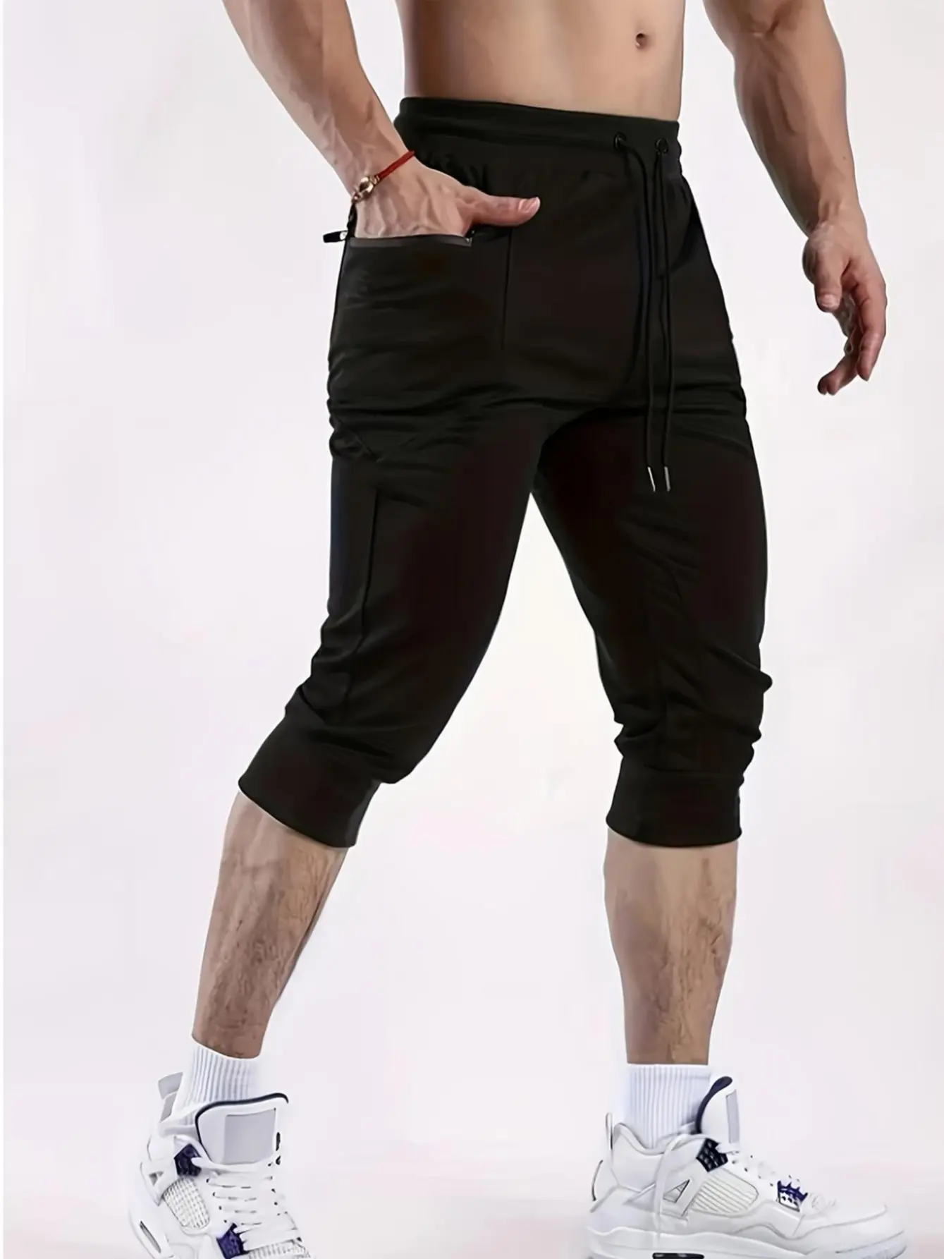 Men's Athleisure Style 7/8 Multi-Sport Performance Weightless Fitness Pants - Quick-Dry, Elastic Waistband with Drawstring, Zippered Pockets, Lightweight Breathable Joggers for Gym, Running, Daily Wear, Multi-Sport Men's Pants