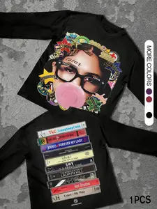 Unisex Long Sleeve T-Shirt, Bubblegum Girl Book Print, Casual Fashion for Outdoor Vacation Party Streetwear