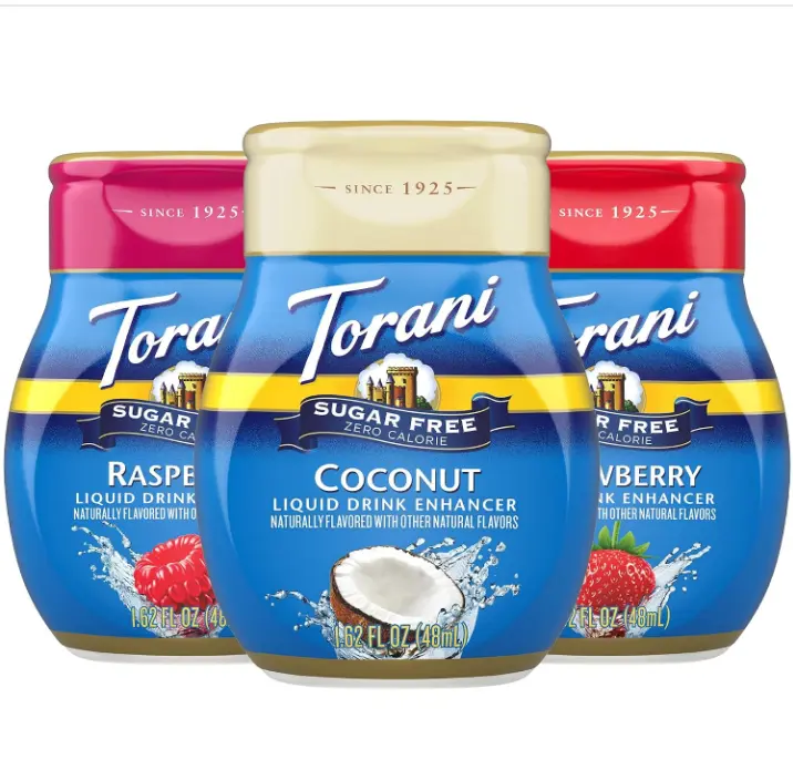 Torani Sugar Free Liquid Drink Enhancer, Water Flavoring Variety 3-Pack, Coconut, Raspberry, Strawberry, 1.62 Oz Ea