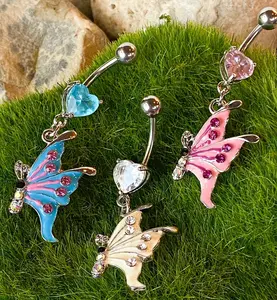 Butterfly Epoxy CZ Gem Belly Ring Navel Naval Only Clear/White, Pink Left In Stock!