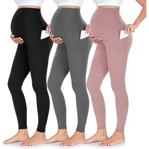 3PackWomen’sMaternityLeggingsOverTheBelly-HighWaistedWorkoutPregnancyYogaPantsPocketsMaternityPostpartumOutfitsTummyTuckGarment