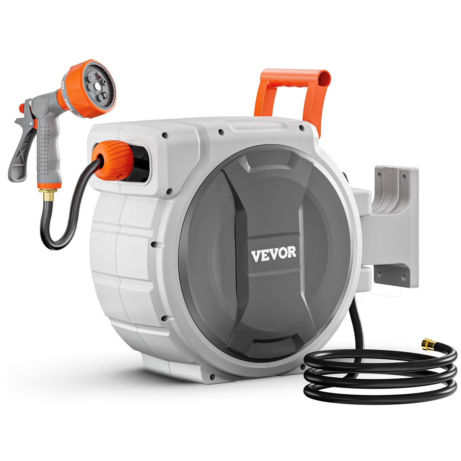 【DealsForYouDays】VEVOR Retractable Garden Hose Reel,5/8 Inch x 100 ft Wall MountedHeavy Duty with 9-Pattern NozzleAdjustable Length LockUpgraded Slow Return System & 180° Swivel Bracket, Retractable Water Hose, Durable Garden Hose,campingessentials