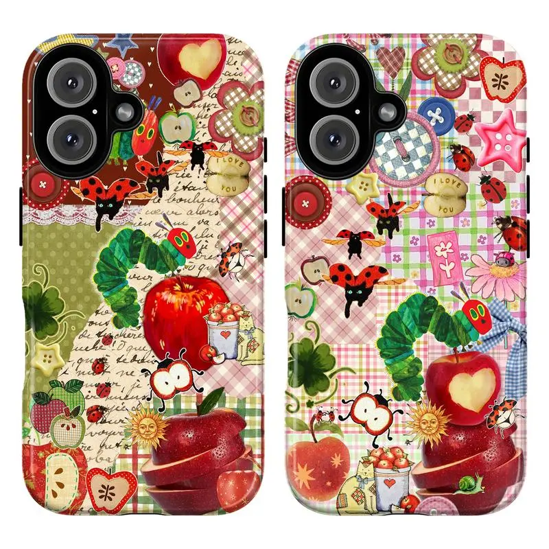 Glossy Shock-Resistant TPU Custom Hungry Caterpillar Collage Cellphone Case - Thin Frame, Ladybugs, Clovers, Buttons, Plaid, "LOVE YOU", Sun Jars, Bug Vibes, Plastic Accessories - for iPhone 17 Pro Max,16-11 & Samsung S21-S25 Wireless Devices