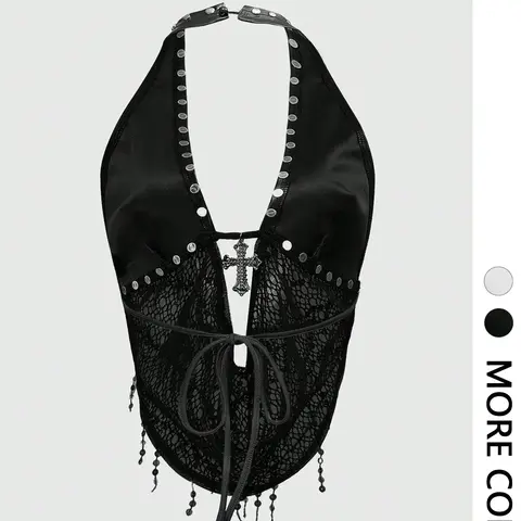 Sheer Mesh Top with Beaded Tassels Halter Cut Out Tied - Ideal for Date Nights, Parties & Gothic Outfits | Y2K Fashion, Grunge Aesthetic, Edgy Going Out Top