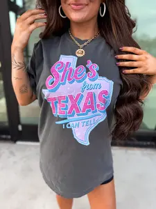 Vintage She's From Texas Shirt, Western Cowgirl Southern Graphic Tee, Texas Pride Country Girl T-Shirt, Retro Rodeo Aesthetic Comfort Colors Shirt, Gift for Men, Gift for Women, Crew Neck T-shirt, Trending T-shirt