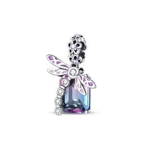 1 piece S925 sterling silver spring shiny square dragonfly pendant, suitable for original 3mm bracelet necklace keychain DIY pendant to make women's gifts, suitable for birthday and holiday party gifts