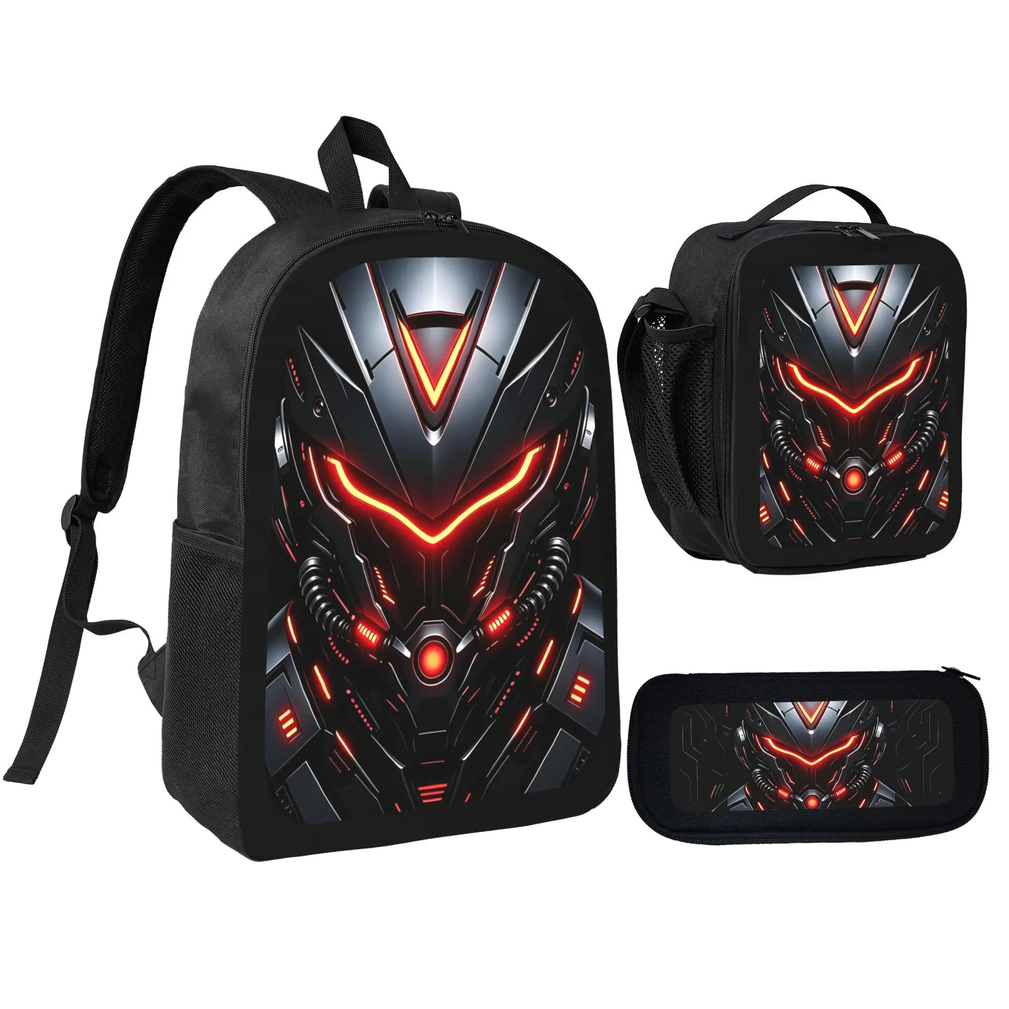 Mechanical robot print backpac 3-in-1 BookbagSet with Insulated Lunch Box,Pencil Pouch,2026 Back-to-School,Lightweight Elementary School Bookbag,Kids Backpack，Backpack for school, Multi Function Backpack