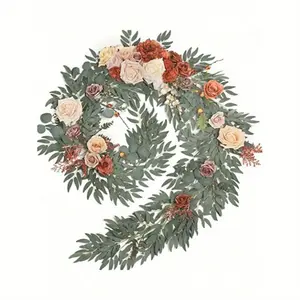 Eucalyptus Garland with Flowers, Willow Leaf Garland, Handcrafted Wedding Table Centerpieces for Head Table, Ornaments Art Rose Anniversary
