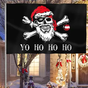Yo Ho Ho Pirate Flag 3x5 Ft Merry Christmas Banner Party Decor with Santa Skull Design for Festive Season