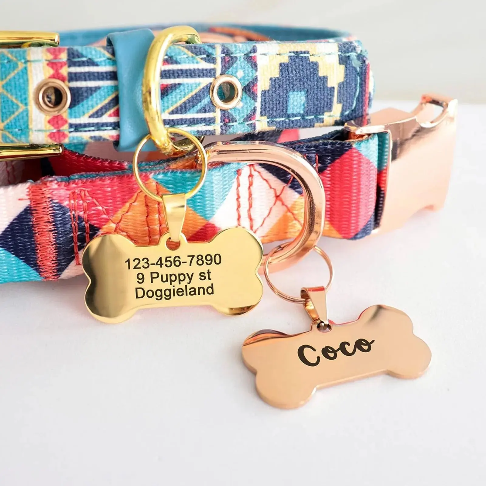 Personalized Bone-Shape Pet ID Tag, Customizable Accessory for Dog & Cat Collars, Harnesses, and Leads