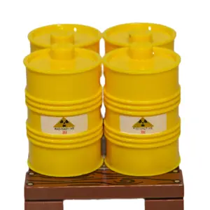 Fallout Building Block nuclear waste radioactive printed yellow barrels on pallet and cactus planter