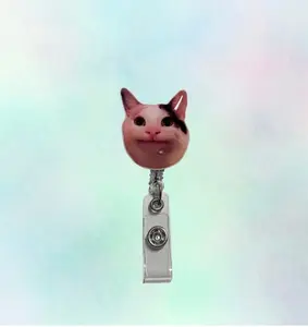 Smiling Cat Meme Badge Reel, Handmade