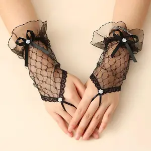 New Fashion Half Finger Lace Gloves Women Dance Short Gloves Spring Summer Fingerless Mittens Outdoor Sunscreen Driving Gloves
