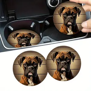 Boxer Dog 2pcs Car Coaster Set - 2.75" Non-Slip EVA Drink Holders, Perfect Gift for Pet Enthusiasts