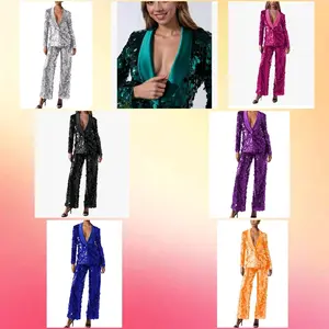Women 2 Piece Sparkly Women Pant Suit Sexy Night Shiny Womens Suit Glitter Womens Suits for Party Wedding
