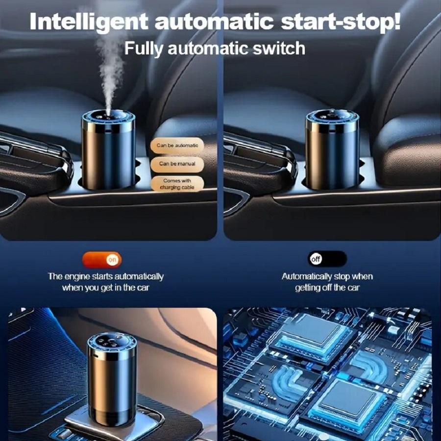 This smart car fragrance diffuser combines an air freshener, aromatherapy diffuser, humidifier, starry sky projector, and ambient lighting into one device. It can keep the air inside the car fresh for a long time