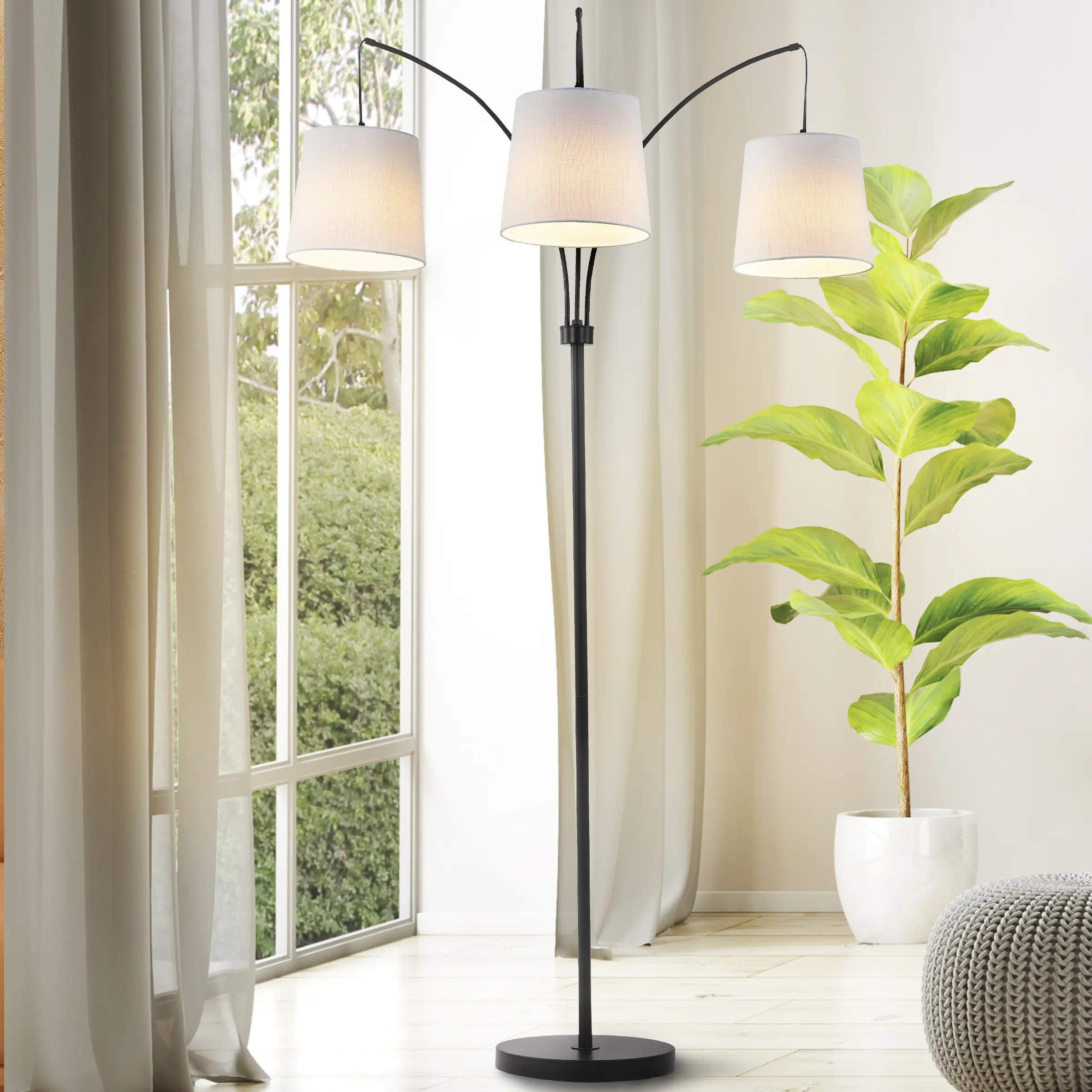 JONATHAN Y Sylva Mid-Century Modern Head-Adjustable Iron LED Arc Floor Lamp; for Living Room, Bedroom, Kitchen, Office, Adjustable Lighting, Floor Light