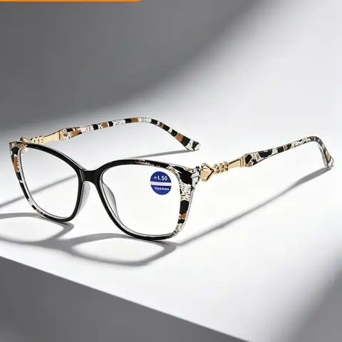 Women's Cat-Eye Reading Glasses in +1.0 to +4.0 Strengths, Tortoiseshell-Pattern Frame with Gold-Tone Temples