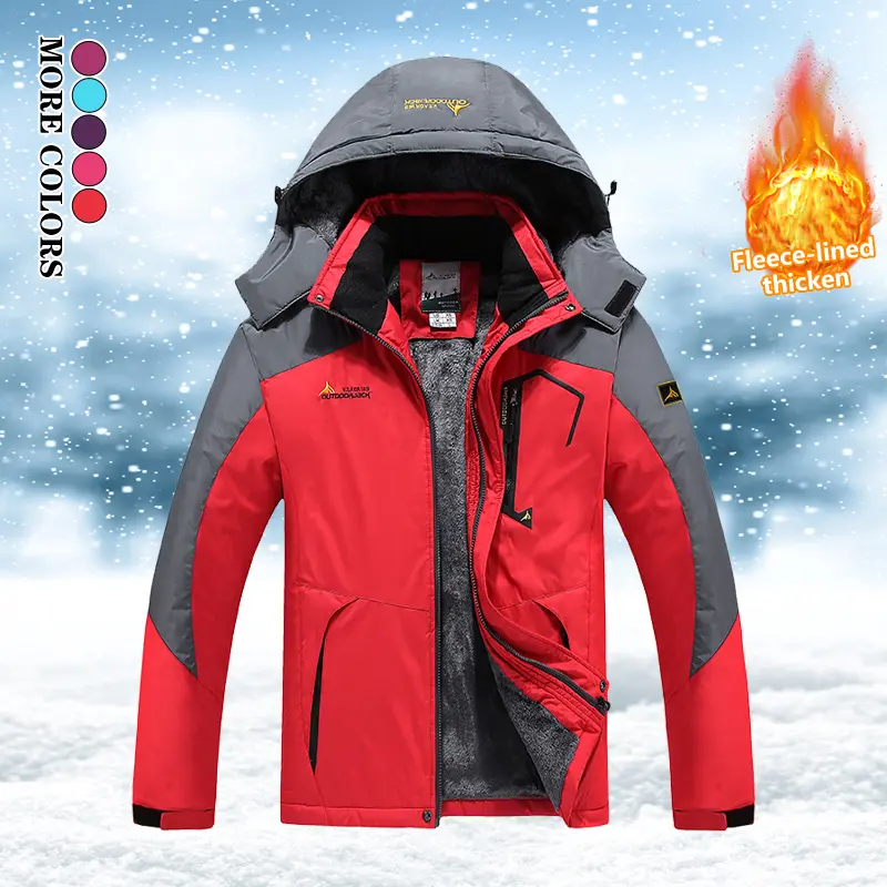 Women’s warm windproof winter ski jacket with fleece lining for outdoor activities, featuring a hood and heavy, thick construction—ideal for camping, climbing, travel, and skiing.
