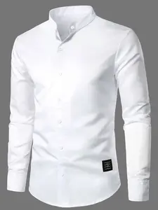 Fall outfits ,Men's Long Sleeve Shirt, Casual Button Front, Classic Fit, Fitted, Stand Collar Design, Perfect for Fall Daily Commute & Casual Gatherings