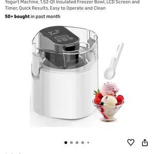 Ice cream, 1.52 Quarts Sorbet and Frozen Yogurt Machine with LCD Screen Timer Quick Results Easy to Operate and Clean 1.52-Qt Insulated Freezer Bowl